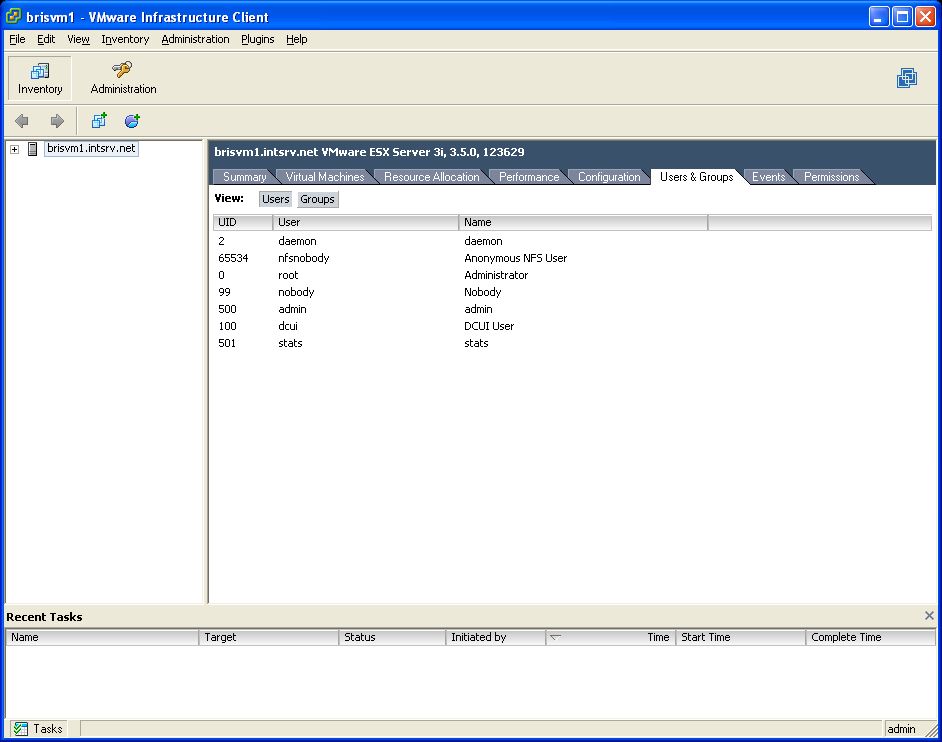 VMWare ESXi 3.5 Add Stats User Step 1